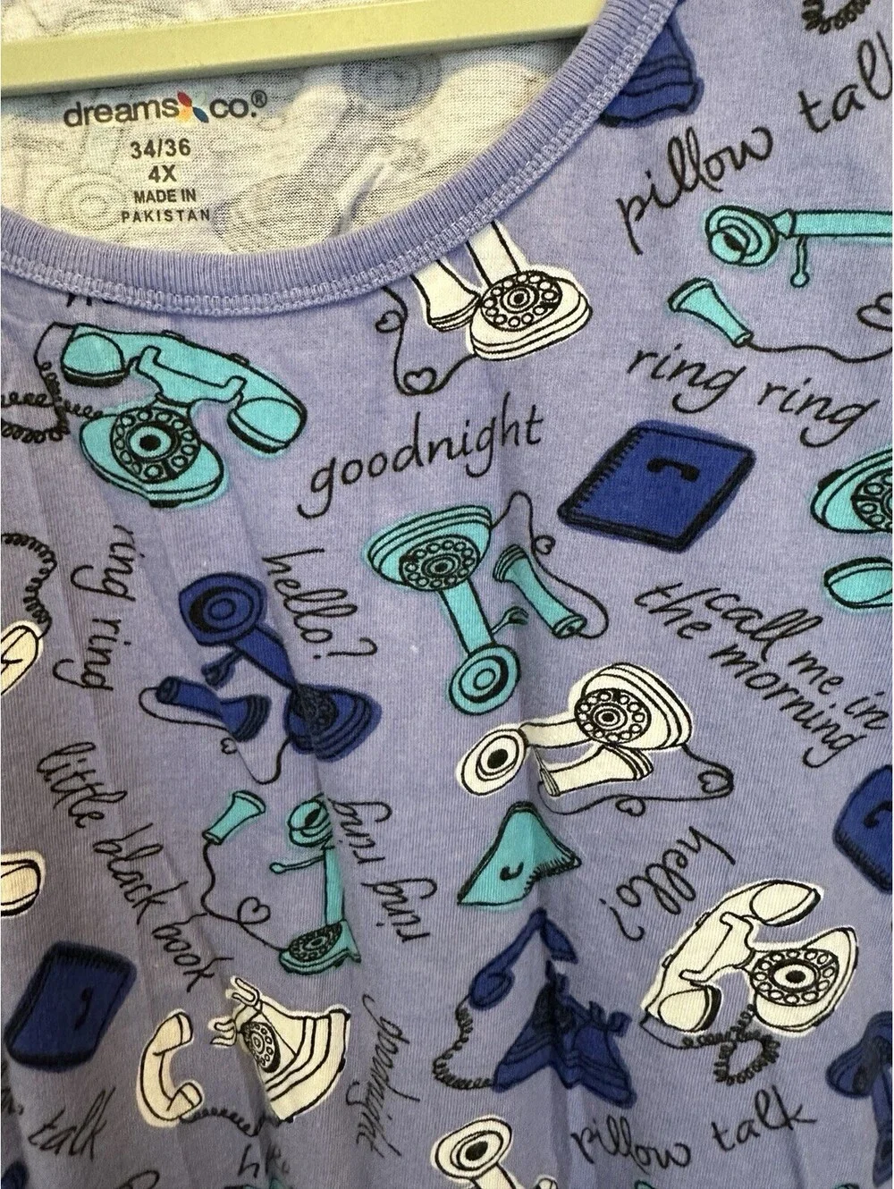 Dreams Co Purple Novelty Telephone Goodnight Print Sleeveless Nightshirt GUC